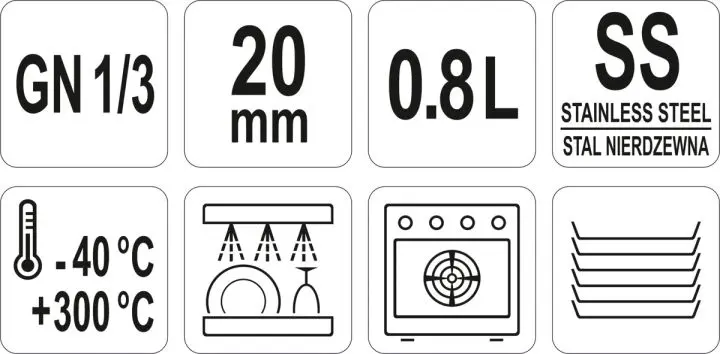 Tava de inox GN1/3, 20mm, 0.8L, Yato YG-00270